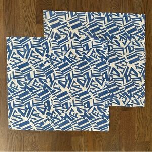 Set of Two Anthropologie Abstract Printed Cotton Napkins Blue, White 20.25"